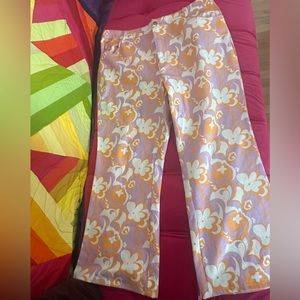High Waist Purple, Orange and White Groovy Retro patterned jeans SHEIN CURVE)